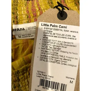 NWT prAna Smocked Sleeveless Tie Little Palm Stripe Cami Crop Top Medium Yellow thumbnail 6