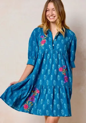 Natural Life Becca Embroidered Short Dress- Indigo sz small thumbnail 1