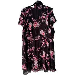 City Chic Womens Floral V-Neck Flutter Sleeve Mini Dress Black Pink XXL 24 NWT‎ thumbnail 4
