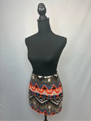Forever 21 Sequin Mini Skirt Black Multicolor Aztec thumbnail 3