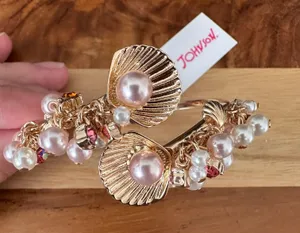 Betsey Johnson Gold Tone Seashell Hinge Bangle With Shaky Faux Pearl & Crystal thumbnail 1