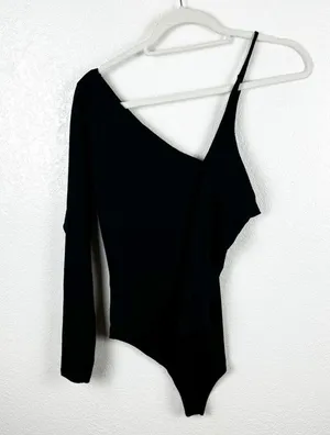 Abercrombie & Fitch Asymmetrical Long Sleeve Seamless Fabric Bodysuit Black Sz M thumbnail 5