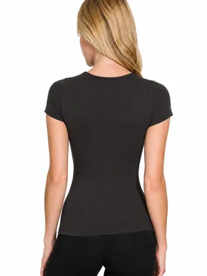 Zenana Seamless Crewneck Fitted Tee Black L/XL thumbnail 2