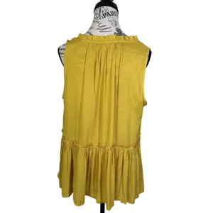 LOFT Women's Yellow Lace Up Tie Neck Sleeveless Peplum Blouse Top NWT Size Large thumbnail 3