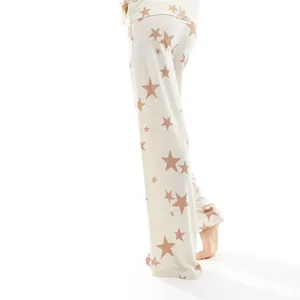 ASOS‎ DESIGN Tall Star Print Pajama Pants Cream Brown Wide Leg Lounge US 12 thumbnail 2