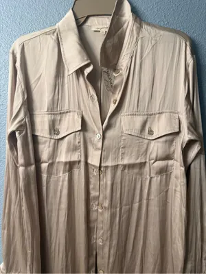 Mystree Long Satin Shirt Dress in Champagne Cream nwt thumbnail 7