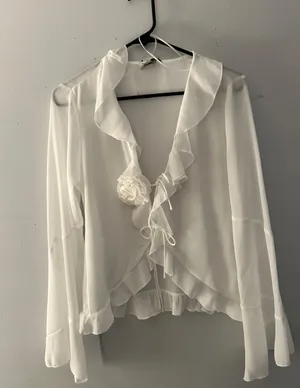 White Long Flare Sleeve Sheer Top thumbnail 1