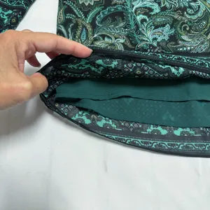 Kim Gravel Belle Black Green Paisley Sheer Sleeve Overlay Split V Neck Tie Top M thumbnail 8