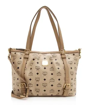 MCM Visetos 2 Way Monogram Bag with Crossbody Strap tan cream neutral‎ designer thumbnail 1