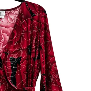 Vintage AGB California Blouse Red Gold Metallic Floral Whimsigoth Fairy Grunge thumbnail 4
