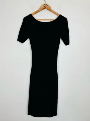Theory Black Knit Midi Dress Open Back Cutout Minimalist Sheath S thumbnail 3