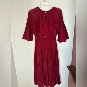 ASOS Pleated Sheer Crop Top Midi Dress Burgundy Size 2 Special Occasion thumbnail 14