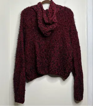 Lira Oversized Chunky Knit Hooded Sweater Women’s Size Large Boxy Fit Red Black thumbnail 3