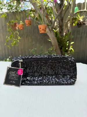 Victoria’s Secret Black Sequin Clutch Cosmetic Bag NWT Give Me VS Evening Pouch thumbnail 8
