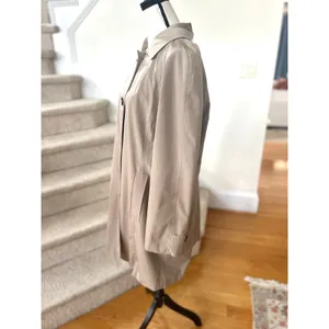London Fog Tan Khaki Button Front Black Plaid Lined Trench Coat thumbnail 3