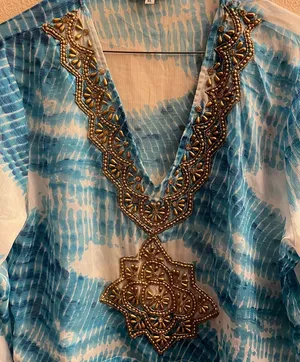 Blue Island Gorgeous Coverup/ Tops /Dress with Golden Beads Design in front & along neckline thumbnail 1