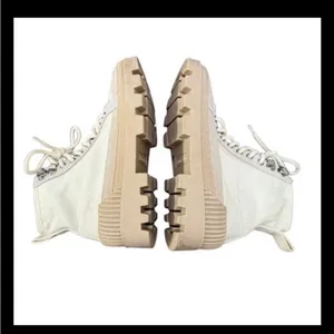 Gianni Bini Women’s High Top Sneakers Boots Sz 7M | Chunky Lug Sole Cream Beige thumbnail 8