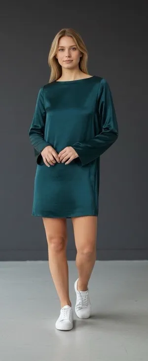 Madewell Satin Shift Mini Dress in‎ Smokey Spruce Size Medium thumbnail 1