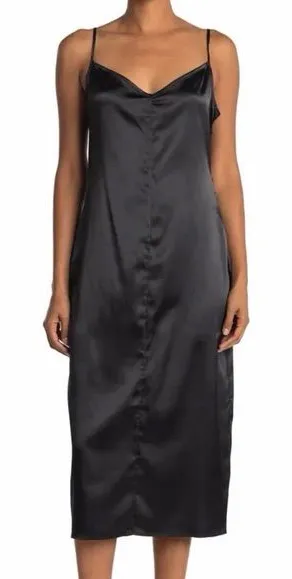 AFRM Revolve Katica Satin Midi Dress In Noir Elegant Black Satin Slip Dress M thumbnail 1