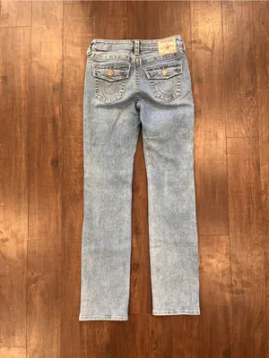 TRUE RELIGION Billie Mid-Rise Straight Jeans Light Blue Wash Womens 28x31 thumbnail 6
