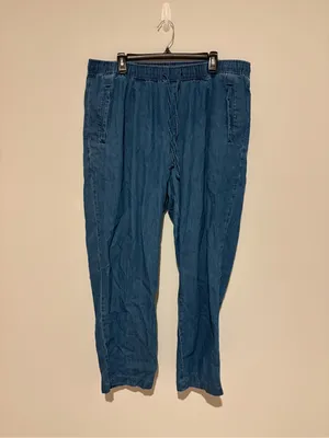 Old Navy straight leg Billie drawstring pull on trouser pants denim blue size XL thumbnail 2