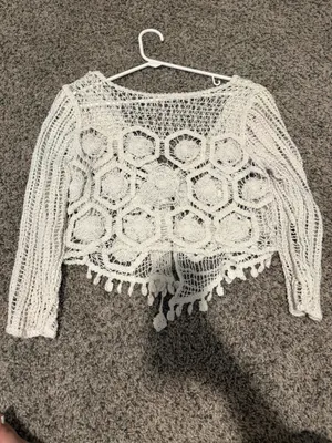 Vintage 70’s White Crochet Open Front Cardigan thumbnail 4
