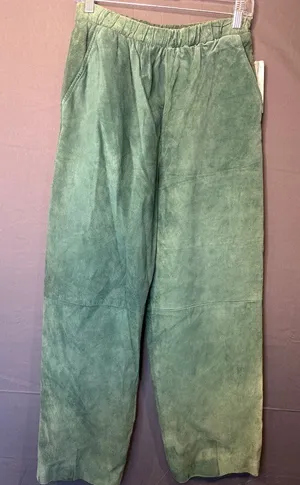 Vintage 90s Women M Intuition Sport Green Suede Leather Barrel Pants NWT thumbnail 1