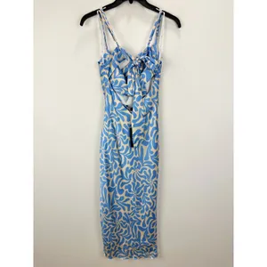 Lulus Midiana Light Blue Abstract Floral Tie Back Midi Dress Party Satin XS NWT thumbnail 7