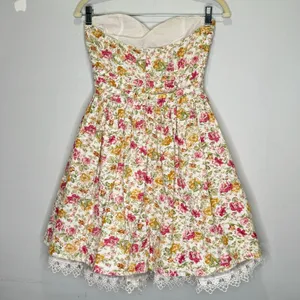 🍁 Minuet Cottagecore Floral Boho Strapeless Mini Party Cocktail Dress‎ Small thumbnail 2