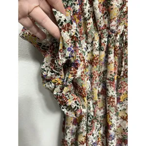 Entro Floral Mini Dress Size Large V-Neck Long Sleeve Tie Waist Boho Festival thumbnail 5