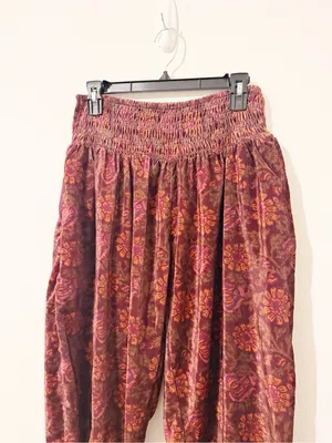 Free People FP One Marla Velvet Harem Gypsy Pants Plum Bohemian Medium M thumbnail 5