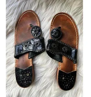 Jack Rogers Black Patent Leather Leather Sandals with Floral Design thumbnail 1