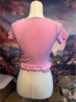 Zara Pink Ruched Drawstring Crop Top Size M thumbnail 2