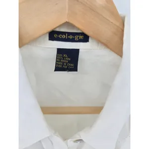 e·col·o·gie Linen Shirt Womens XL‎ Button Down White Chevron Stitching EUC thumbnail 2