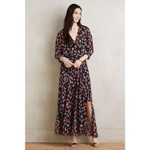 Anthropologie HD In Paris Varina Black Floral Sheer Maxi Dress Womens 4 OB483345 thumbnail 3