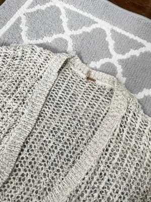 Free People marble tan crochet knit open cardigan quarter sleeve sweater thumbnail 6