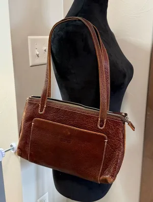 Ellington Dark Brown Leather Shoulder Purse Bag Zip Top Neutral Natural‎ Minimal thumbnail 1