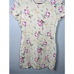 Zara Medium Dress Womens Floral Short Sleeve 90s Style‎ Yellow Pink Roses Lined thumbnail 10
