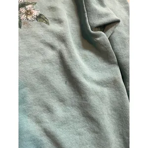 Vintage grandma collar sweatshirt white flower green size med thumbnail 4