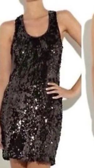 Vince Brown Sequin Shift Mini Dress Scoop Neck Racerback‎ Women’s Size 6 thumbnail 1
