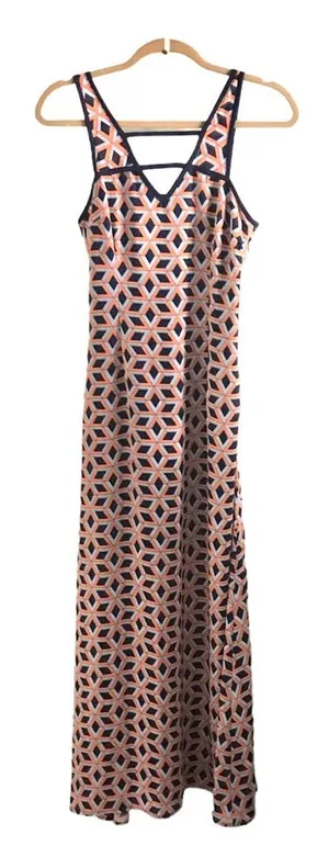 Altar’d State Orange & Navy Maxi Dress Sz S thumbnail 1