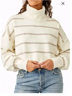 🌟 Free People 🌟 Paulie Striped Turtleneck Sweater Moonbeam Ivory Sz Xs thumbnail 1