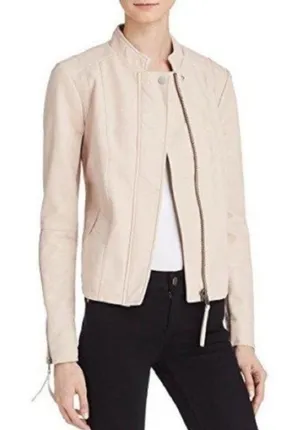 Free People Cool and Clean Faux Leather Moto Jacket 0 Pink Sand Biker Boho Chic thumbnail 1