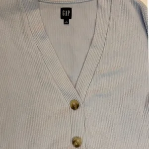 GAP Cardigan Light Blue Ribbed Knit Button Front Cropped V Neck Women's Size L‎ thumbnail 7
