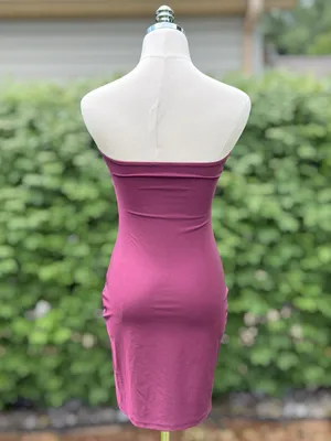 SER.O.YA Merlot Shimmer Glam Strapless Bodycon Mini‎ Dress Cocktail Party Club S thumbnail 4
