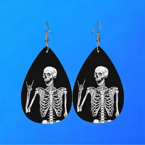 Gothic Skull‎ Faux Leather Teardrop Halloween Earrings Faux Fashion Jewelry thumbnail 12