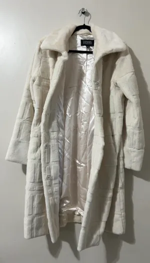 dennis basso ivory faux fur textured long coat women’s size s thumbnail 3
