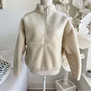Madewell Faux Shearling Cream Cropped Half Zip Pullover Teddy Jacket thumbnail 2
