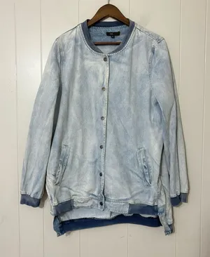 Fate Denim Bomber Jacket Womens L Light Wash Oversized Distressed Casual thumbnail 1