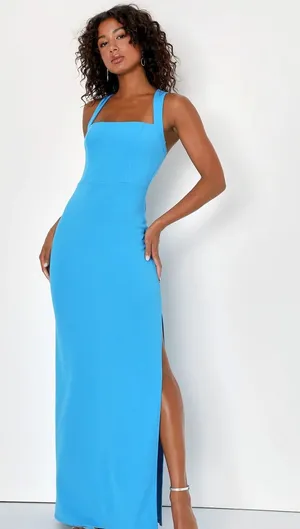 NEW Lulus Glamorous Dedication Blue Sleeveless Column Maxi Dress Formal XL thumbnail 1
